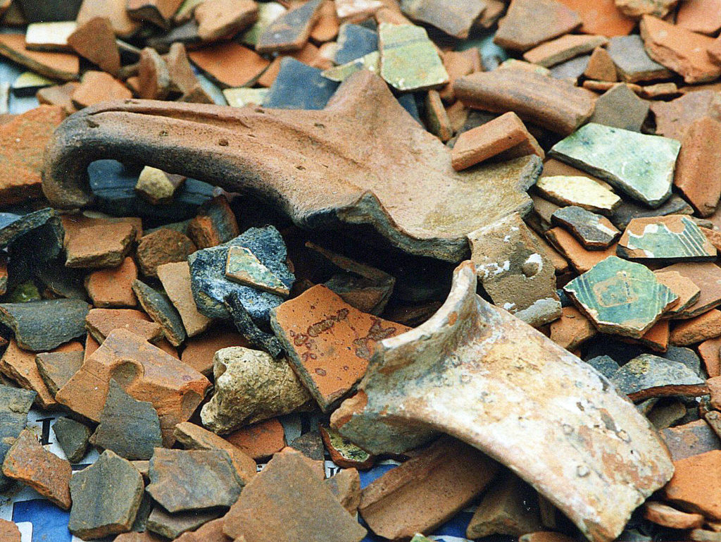 Pottery sherds including Mill Green jug handles
